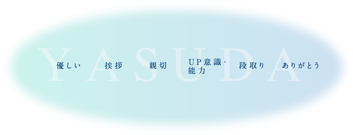 優しい、挨拶、親切、UP意識・能力、段取り、ありがとう